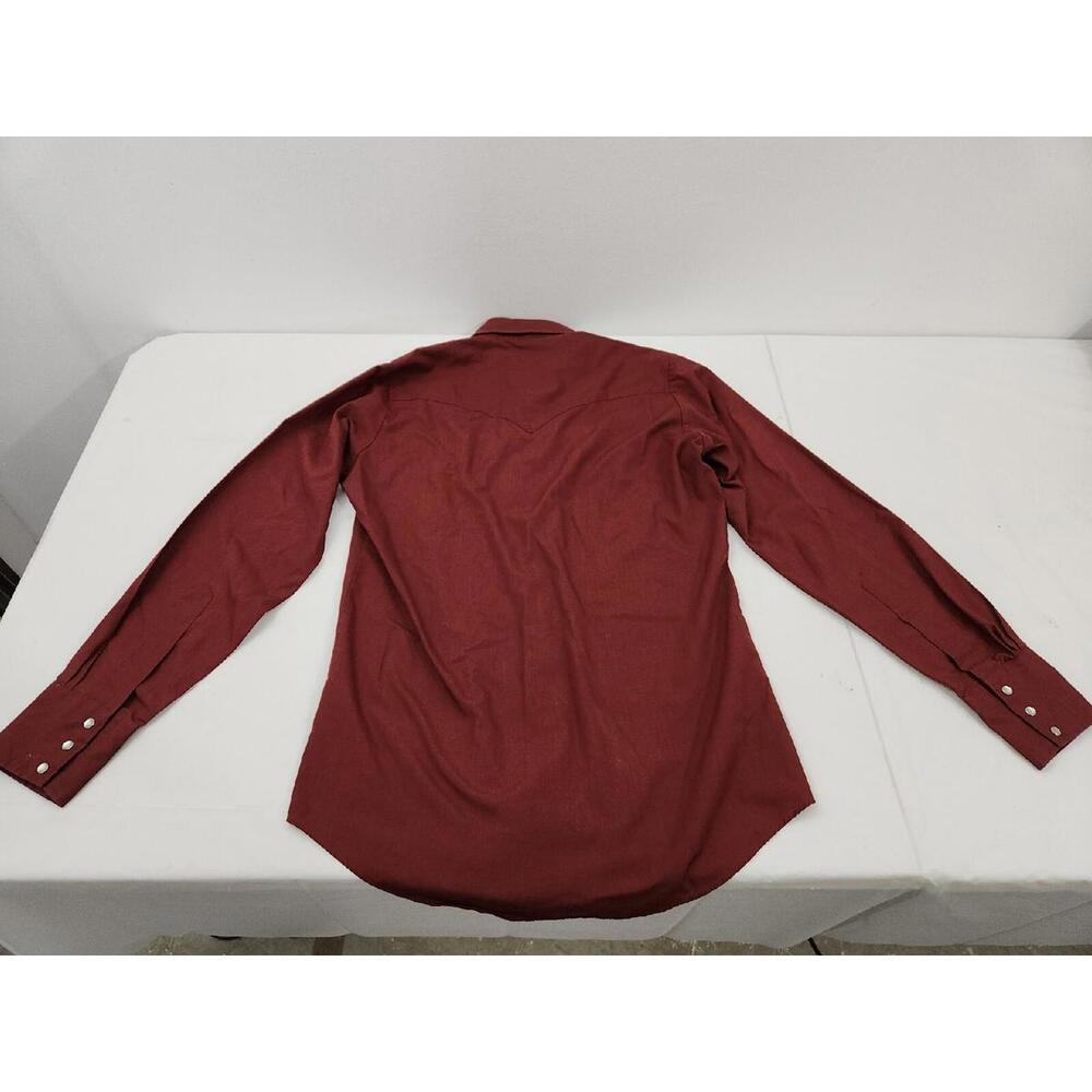 Vintage Men’s Medium Chute Red Maroon Western Pearl Snap Embroidered Wagon Shirt - Picture 9 of 15